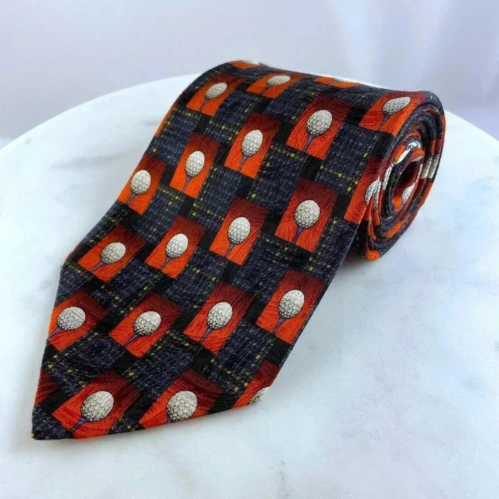Ermenegildo Zegna 100% Silk Disegno Esclusivo Golf Theme Men Tie, Made in Italy